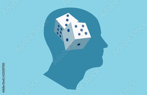 Vector of a human head with dice inside.