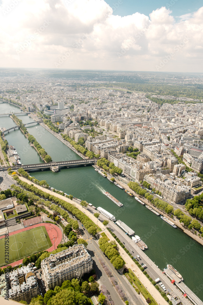 Fototapeta premium Aerial panorama Paris view from Eiffel Tower
