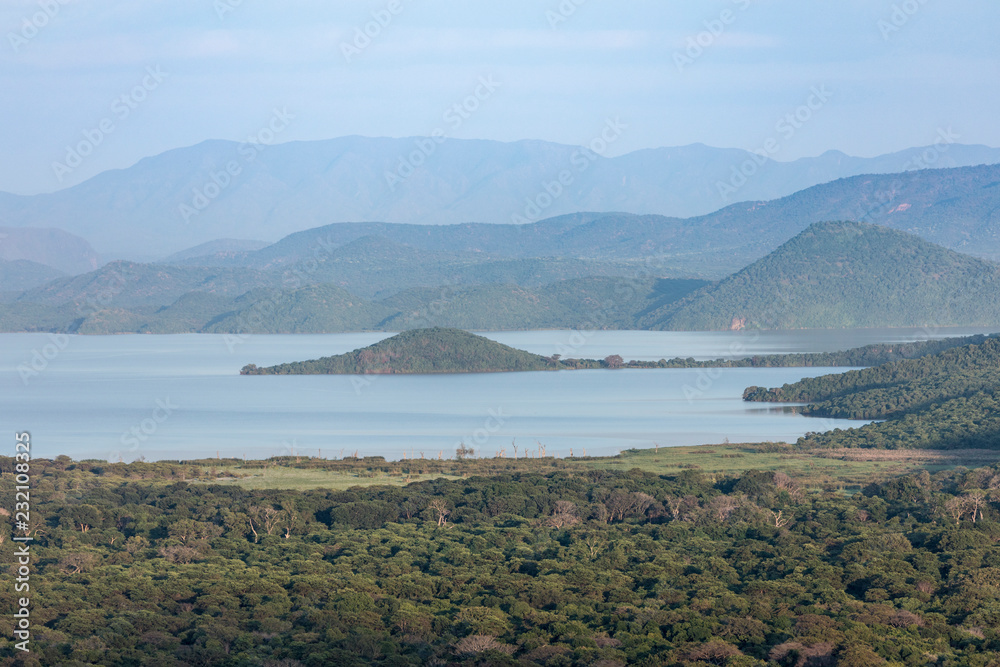 Aerial view of Abaya Lake and Nechisar National Park in Ethiopia.