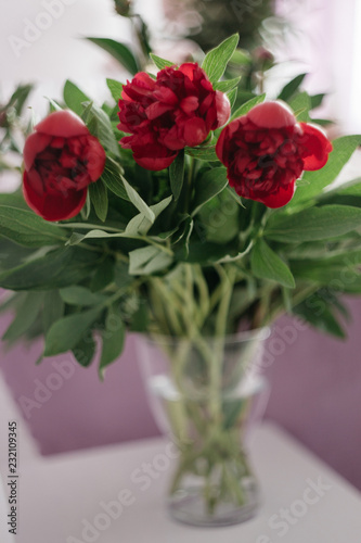 Wallpaper Mural bouquet of red peonies in a vase on the white chair, wedding decoration Torontodigital.ca