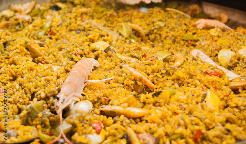 Close-up of paella ready to serve