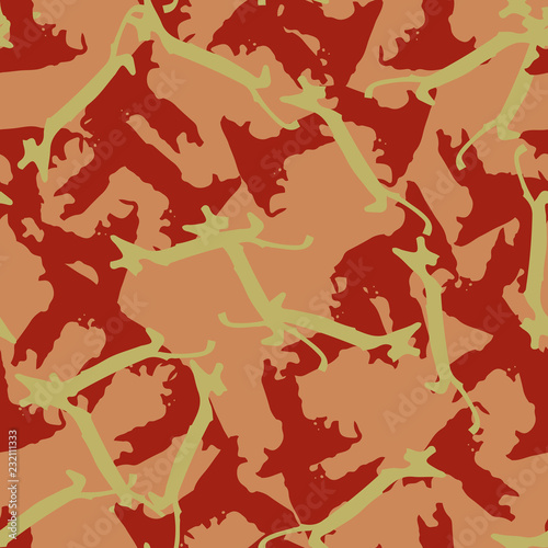 Imitation of camouflage - seamless pattern in different shades of red  green and pink colors