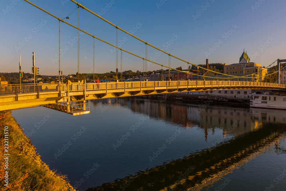 Obraz premium Historical town Passau and Danube (Donau in German) River in Germany in snow