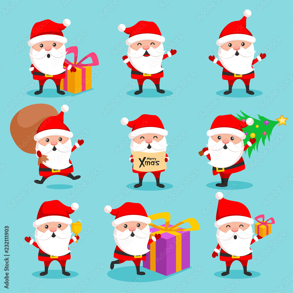 Christmas Santa Claus cute character holiday set