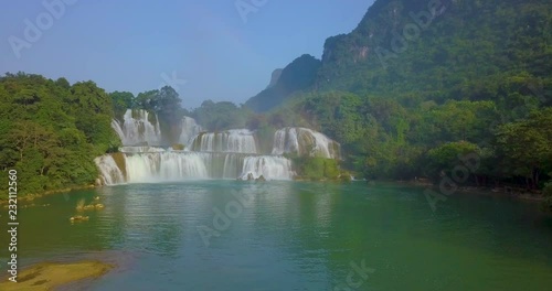 Beautiful waterfall. Ban Gioc waterfall or Detian waterfall is a collective name for two waterfalls in border Cao Bang, Vietnam and Daxin County, China. Amazing landscape nature in Vietnam and China photo