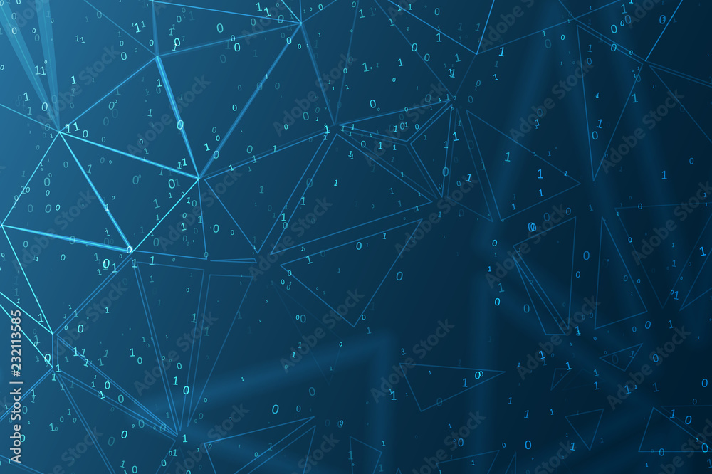 Abstract polygonal space. Background with connecting dots and lines. Binary computer code. Futuristic cyberspace with digital code. Graphic concept for your design Abstract polygonal space. Background with connecting dots and lines. Binary computer code. Futuristic cyberspace with digital code. Graphic concept for your design