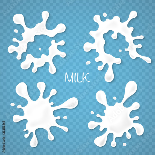 Milk or yogurt blots set. Illustration isolated on transparent background. Graphic concept for your design