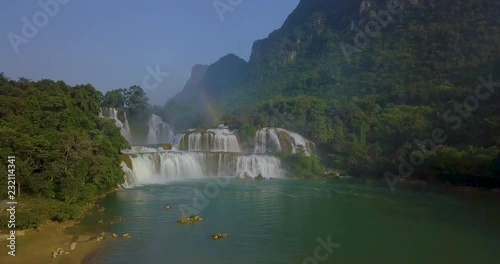 Beautiful waterfall. Ban Gioc waterfall or Detian waterfall is a collective name for two waterfalls in border Cao Bang, Vietnam and Daxin County, China. Amazing landscape nature in Vietnam and China photo