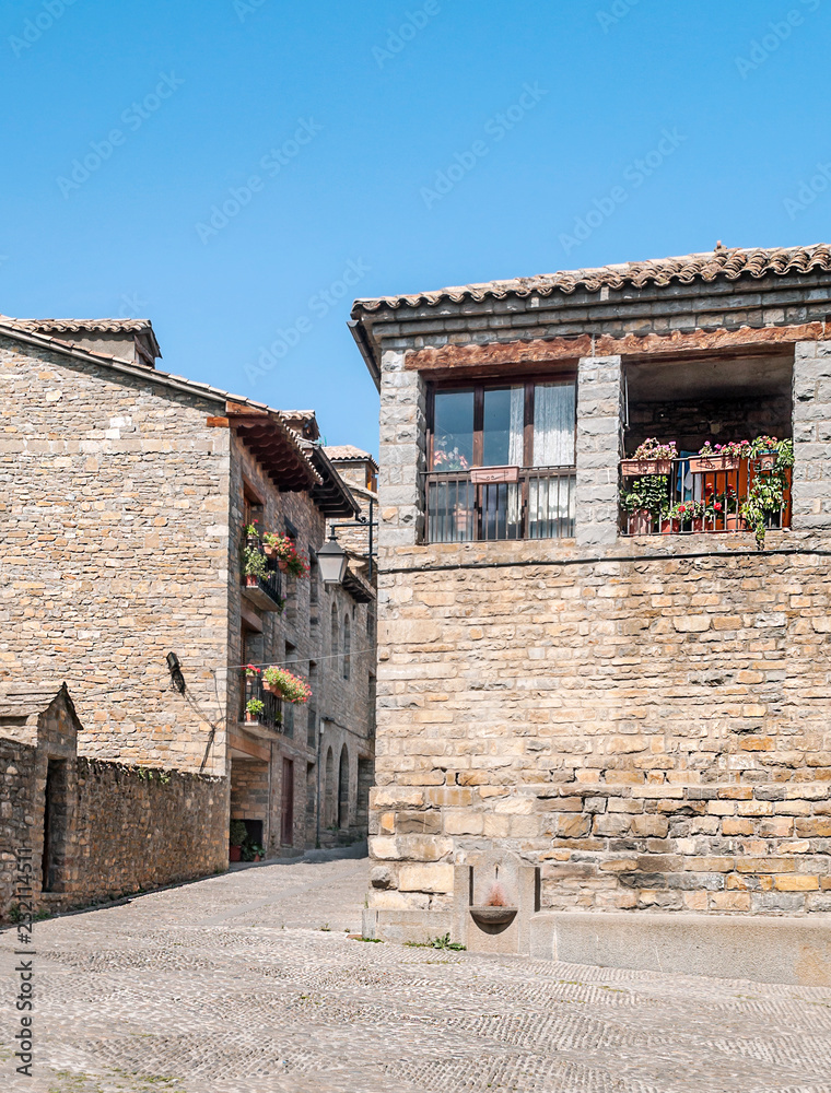 Streets of stone in Ainsa in the north of Spain