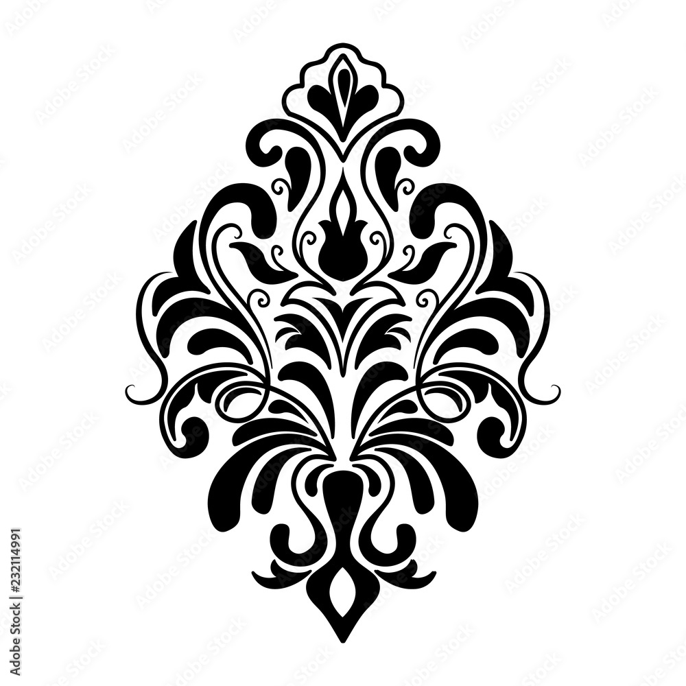 Vector damask element. Isolated damask central illistration. Classical luxury old fashioned damask ornament, royal victorian texture for wallpapers, textile, wrapping.