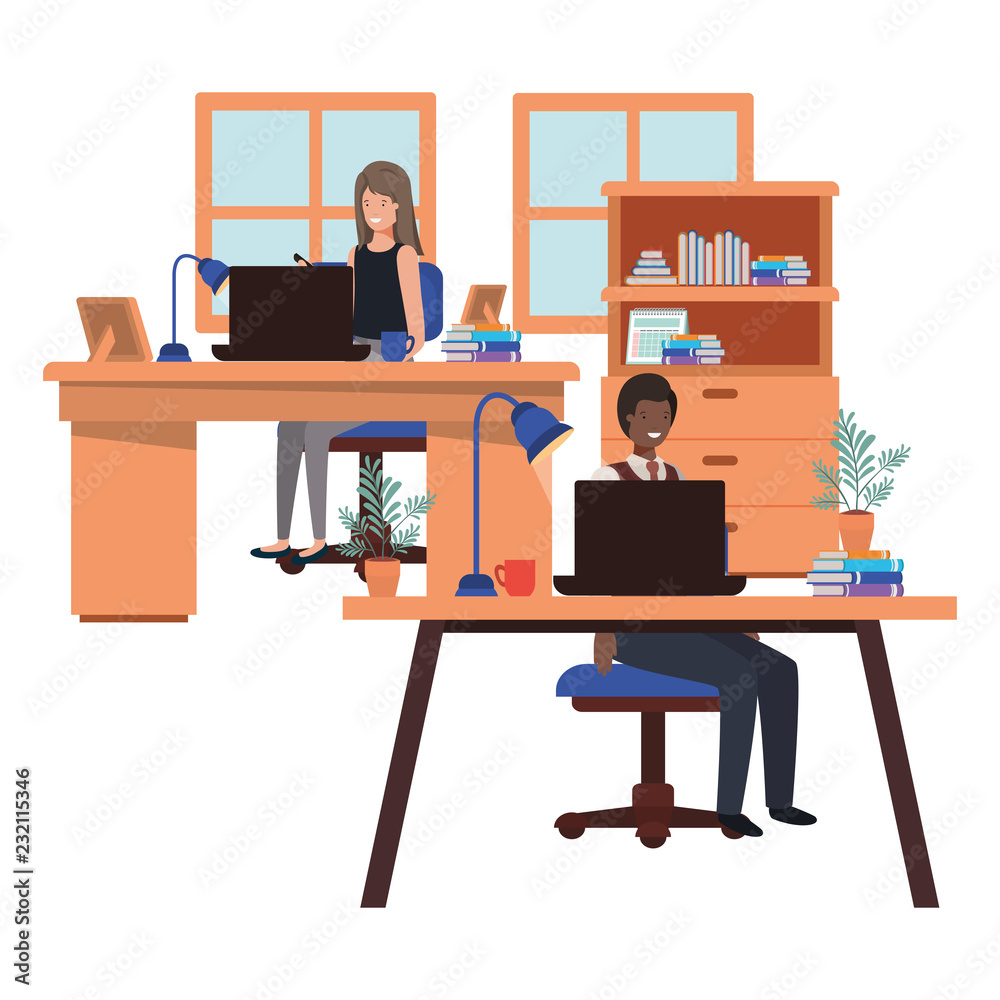 Naklejka premium couple working in the office avatar character