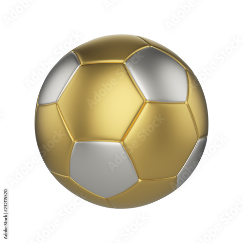 Soccer ball isolated on white background. Gold and silver football ball.