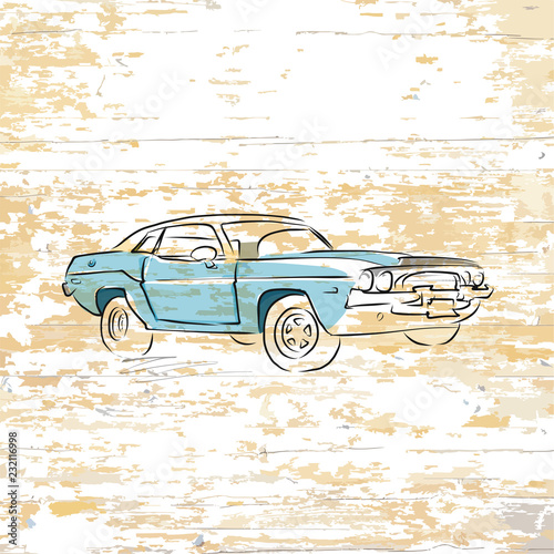 Photography Vintage car drawing on wooden background