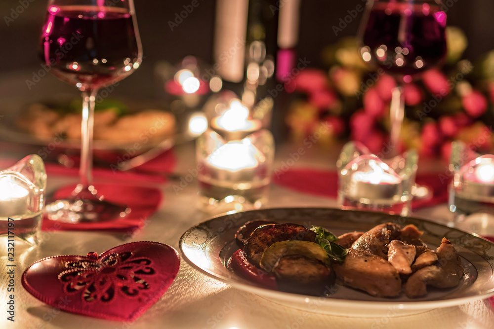 Romantic dinner for two with wine,candles, flowers
