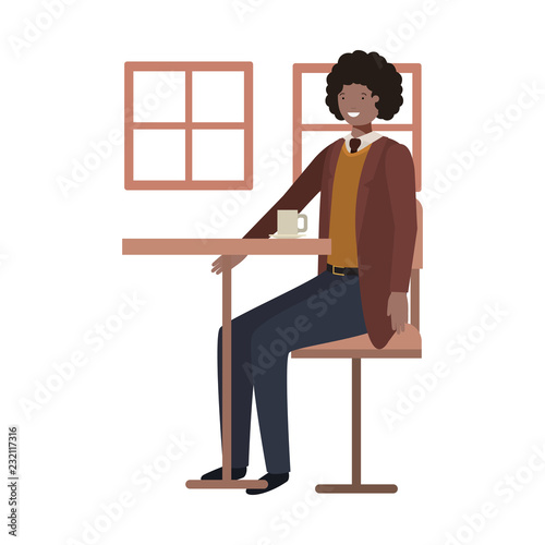 man drinking coffee in the dining room
