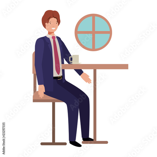 man drinking coffee in the dining room