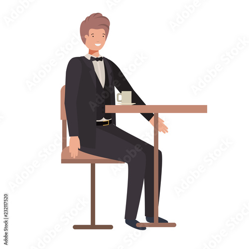 man drinking coffee in the dining room