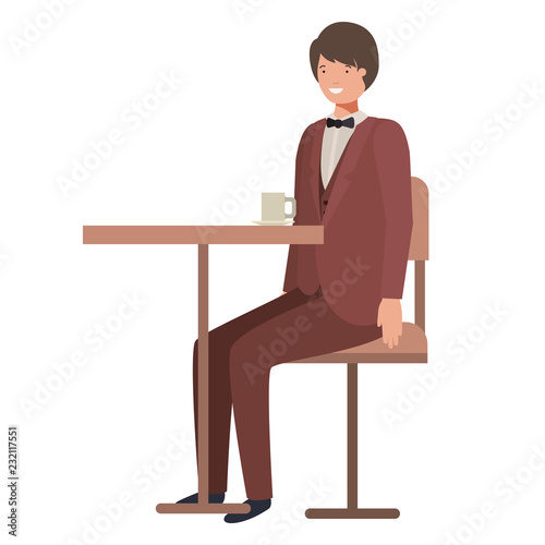 man drinking coffee in the dining room
