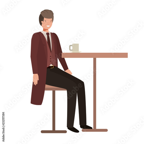 man drinking coffee in the dining room