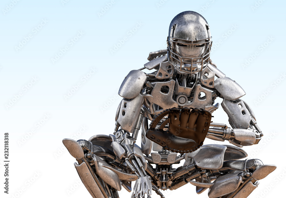 Robot baseball player catcher. Cyborg robot artificial intelligence  technology concept. 3D illustration Illustration Stock | Adobe Stock
