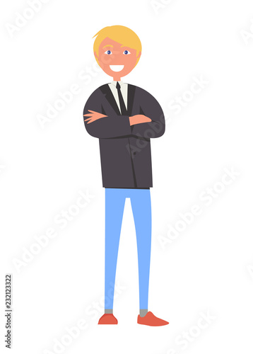 Man Elegant Jacket Blue Jeans Vector Illustration