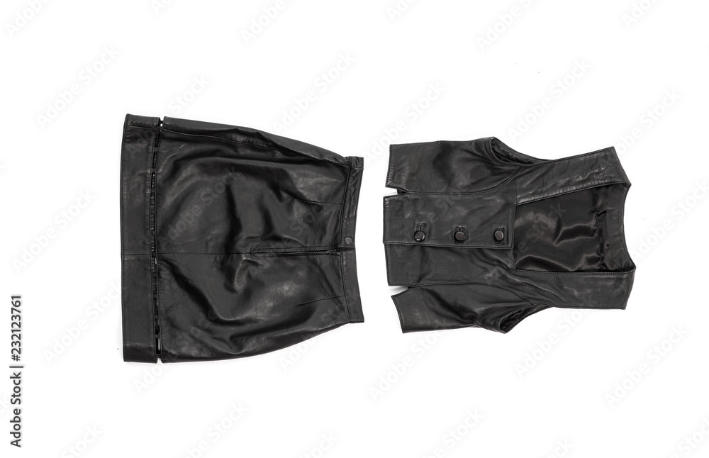 female black leather clothes on a white background female black leather clothes on a white background