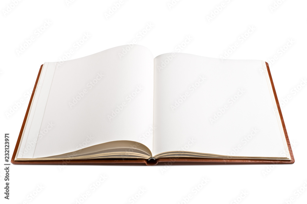 An open book with blank white pages. Isolated on white background. An open book with blank white pages. Isolated on white background.