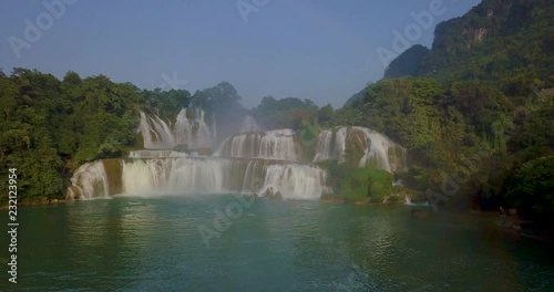 Beautiful waterfall. Ban Gioc waterfall or Detian waterfall is a collective name for two waterfalls in border Cao Bang, Vietnam and Daxin County, China. Amazing landscape nature in Vietnam and China photo