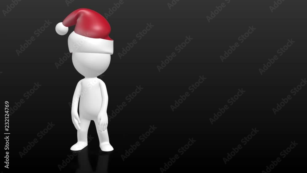3D Human character with christmas hat pointing to empty placeholder 3D Human character with christmas hat pointing to empty placeholder