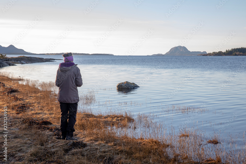  Woman on hiking trail to Langheistabben in Nordland county
