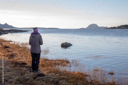  Woman on hiking trail to Langheistabben in Nordland county