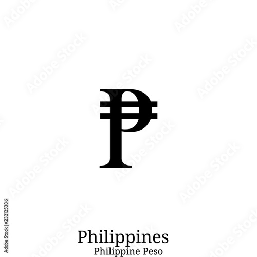 Black  Philippine Peso currency symbol isolated on white background