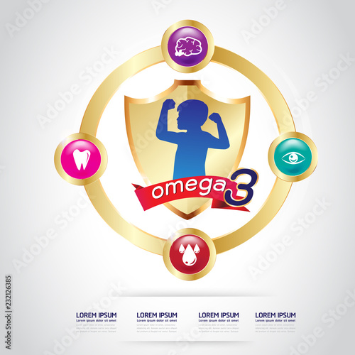 Omega 3 Calcium and Vitamins for Kids Logo Concept Vector