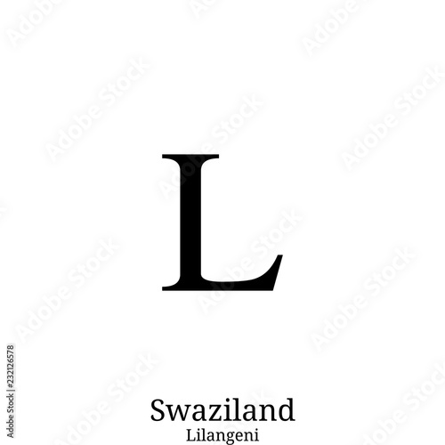 Black  Lilangeni currency symbol isolated on white background