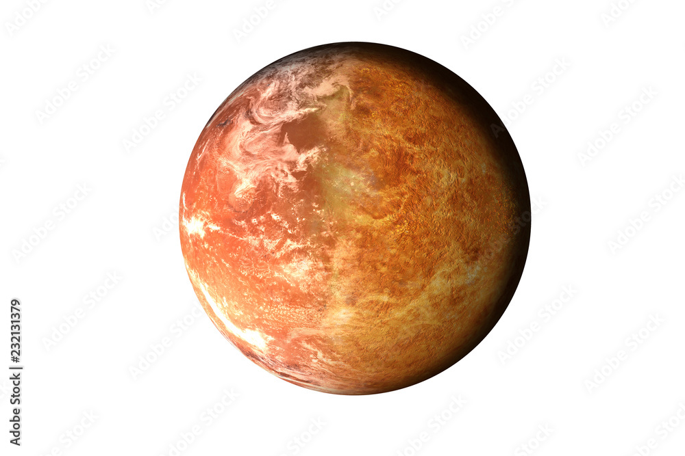 Half planet Mars with atmosphere with half Venus planet of solar system isolated on white background. Death of the planet. Elements of this image were furnished by NASA. For any purprose use.