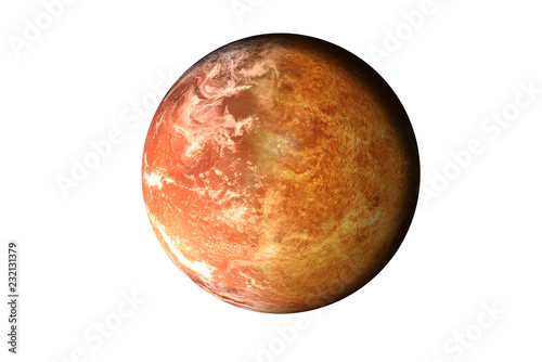 Fototapeta Naklejka Na Ścianę i Meble -  Half planet Mars with atmosphere with half Venus planet of solar system isolated on white background. Death of the planet. Elements of this image were furnished by NASA. For any purprose use.
