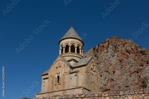 Noravank monastery complex built on ledge of narrow gorge. Armenia