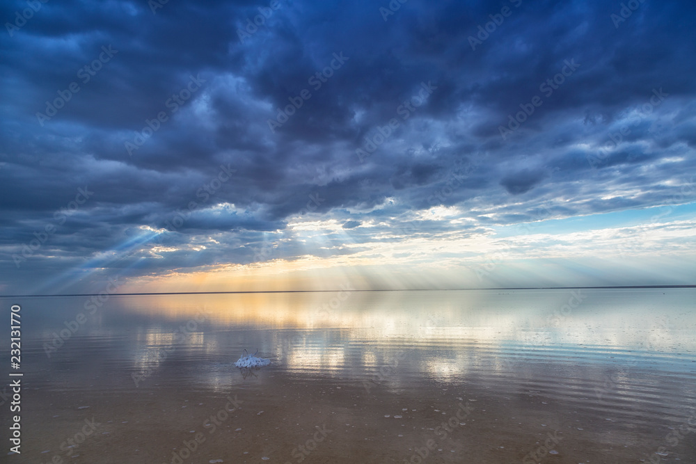 reflection of sky in lake Elton, Russia reflection of sky in lake Elton, Russia