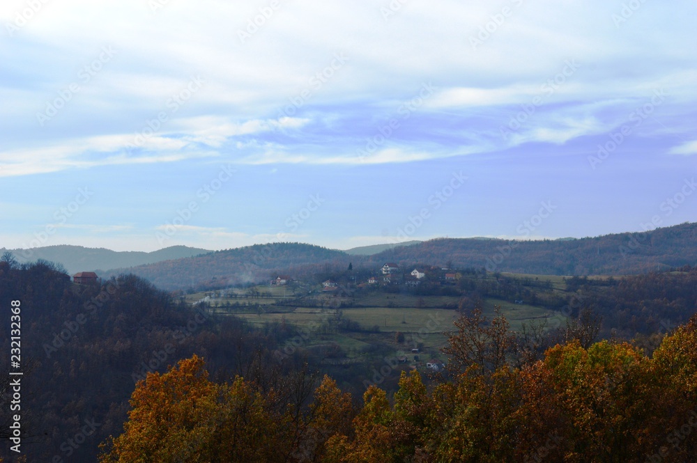 landscape of the village in autumn
