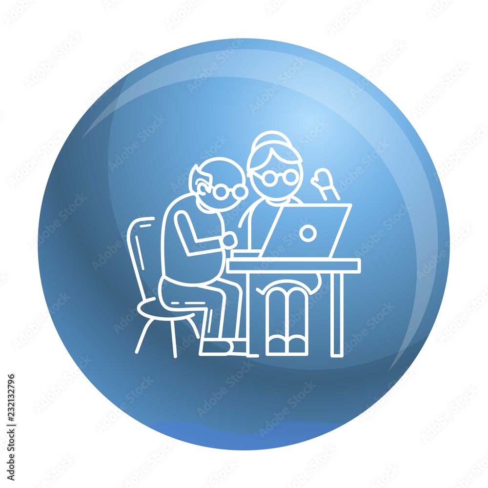 Old person on laptop concept background. Outline old person on laptop vector concept background for web design isolated on white background Old person on laptop concept background. Outline old person on laptop vector concept background for web design isolated on white background