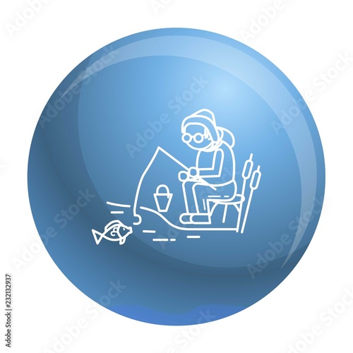 Old person at fishing concept background. Outline old person at fishing vector concept background for web design isolated on white background