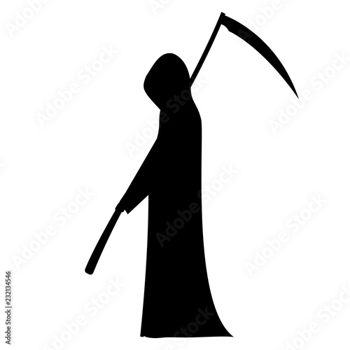 Vector silhouette of a man with hood and scythe