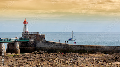 view of the jetty and the lighthouse of Les Sables d'Olonne, France