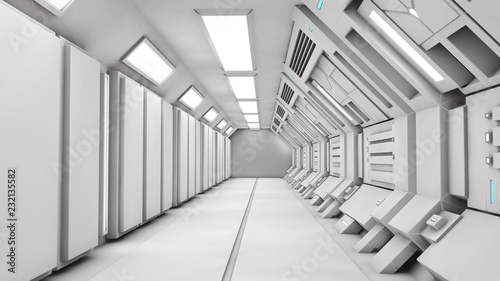 3D render. Futuristic empty interior corridor