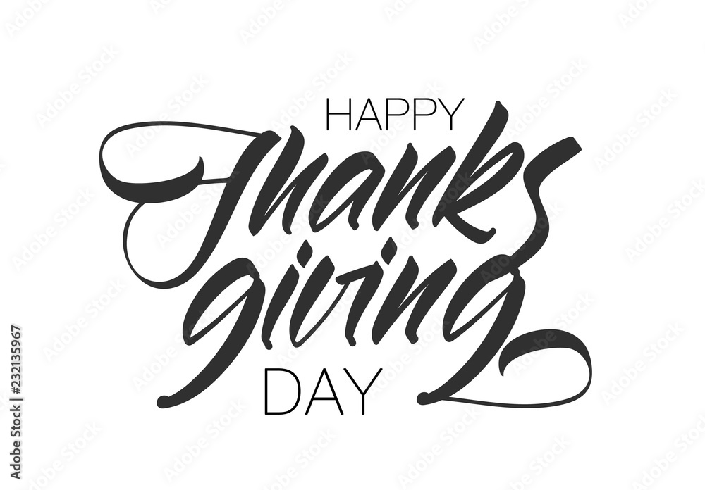 Obraz premium Handwritten type lettering composition of Happy Thanksgiving Day isolated on white background