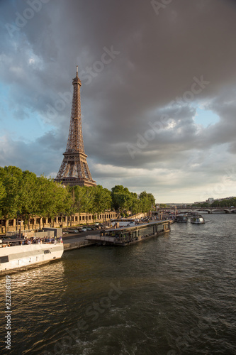 Seine river at sunset Eiffel tower view
