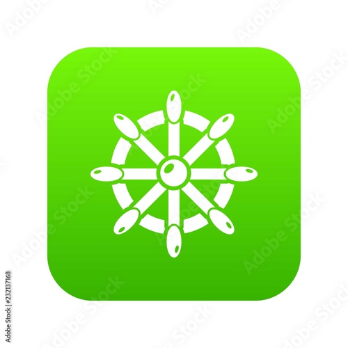 Handwheel icon green vector isolated on white background