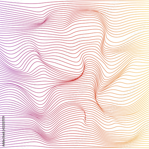 Wave distorted texture of color gradation. Abstract dynamical rippled surface. Vector stripe deformation background.