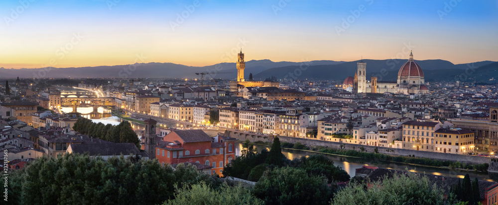 Florence, Italy. Aerial panorama of the city at dusk