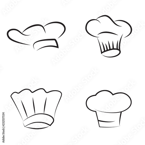 Vector set of chef hats. Baker caps isolated on white background